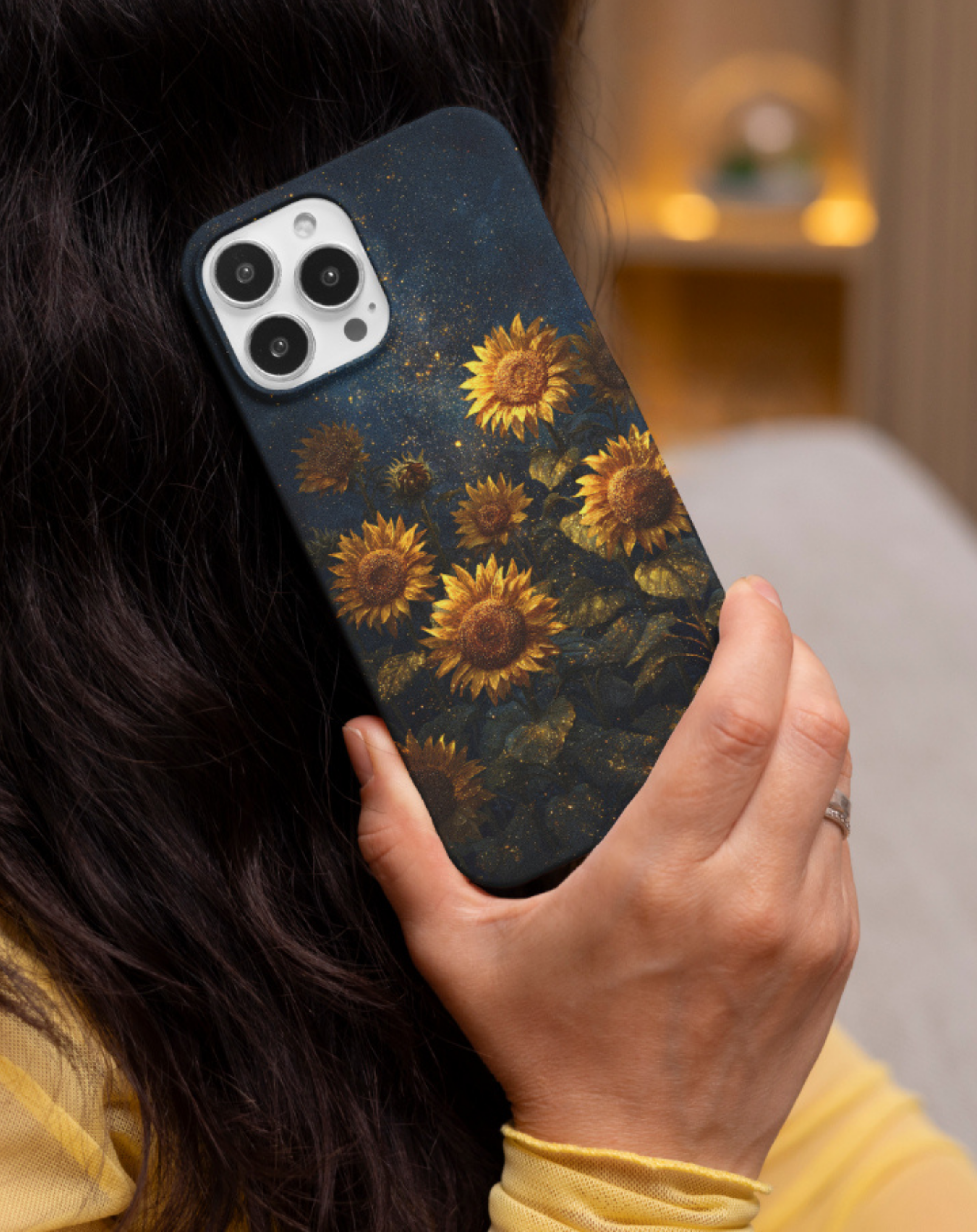 Gece Zeminli Ayçiçeği Premium Telefon Kılıfı