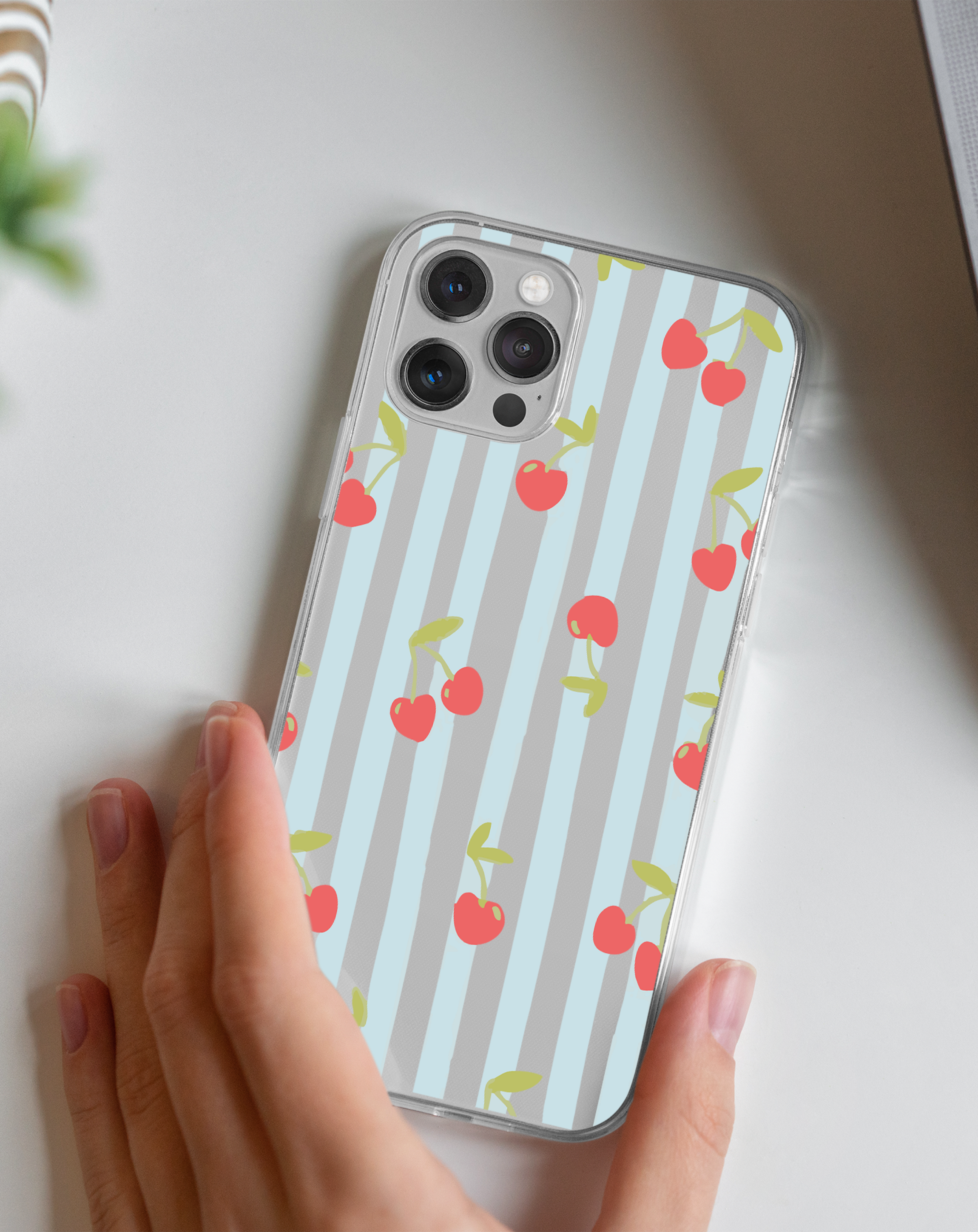 Minimal Kiraz Desenli Premium Şeffaf Telefon Kılıf