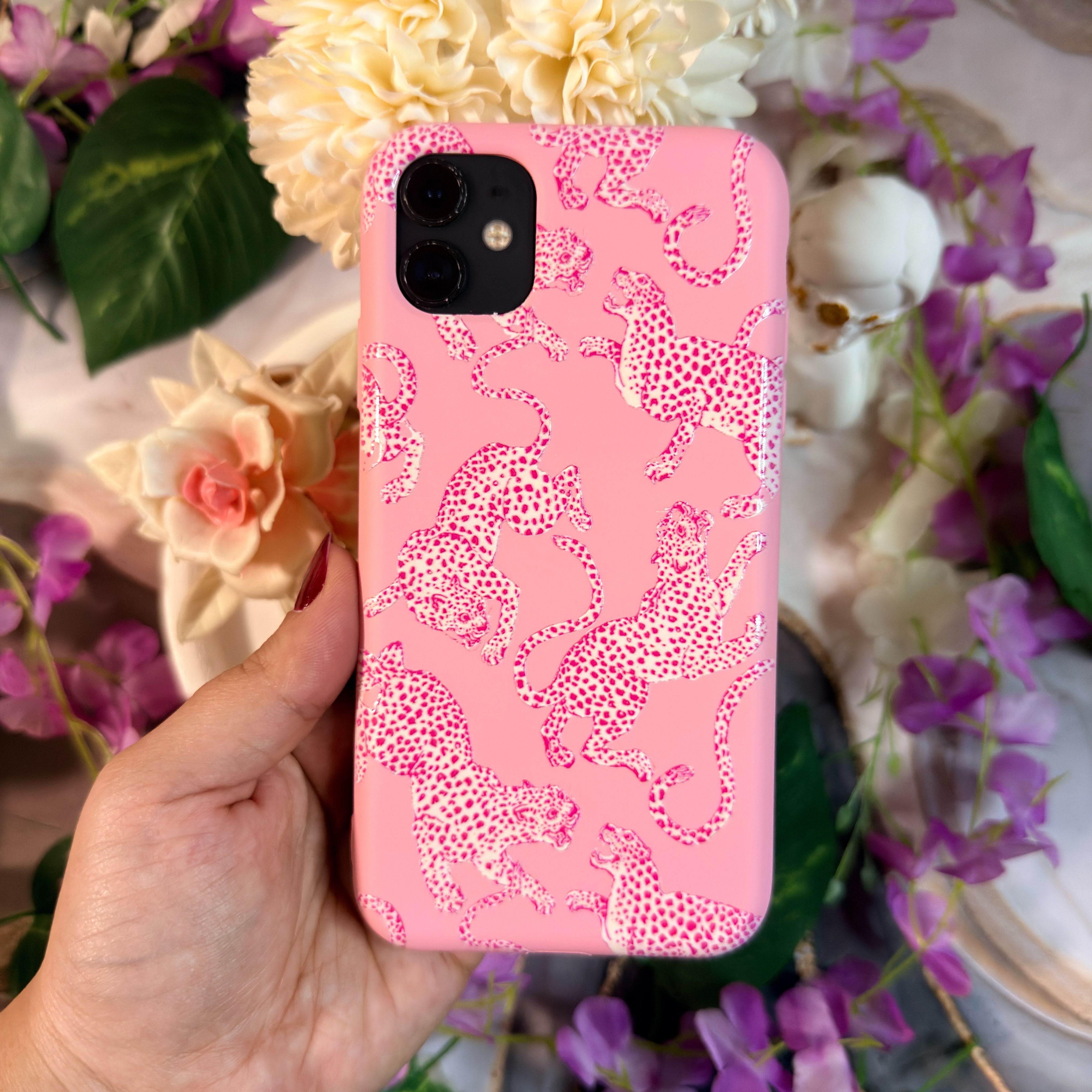 Pembe Leopar Figürlü Premium Telefon Kılıfı