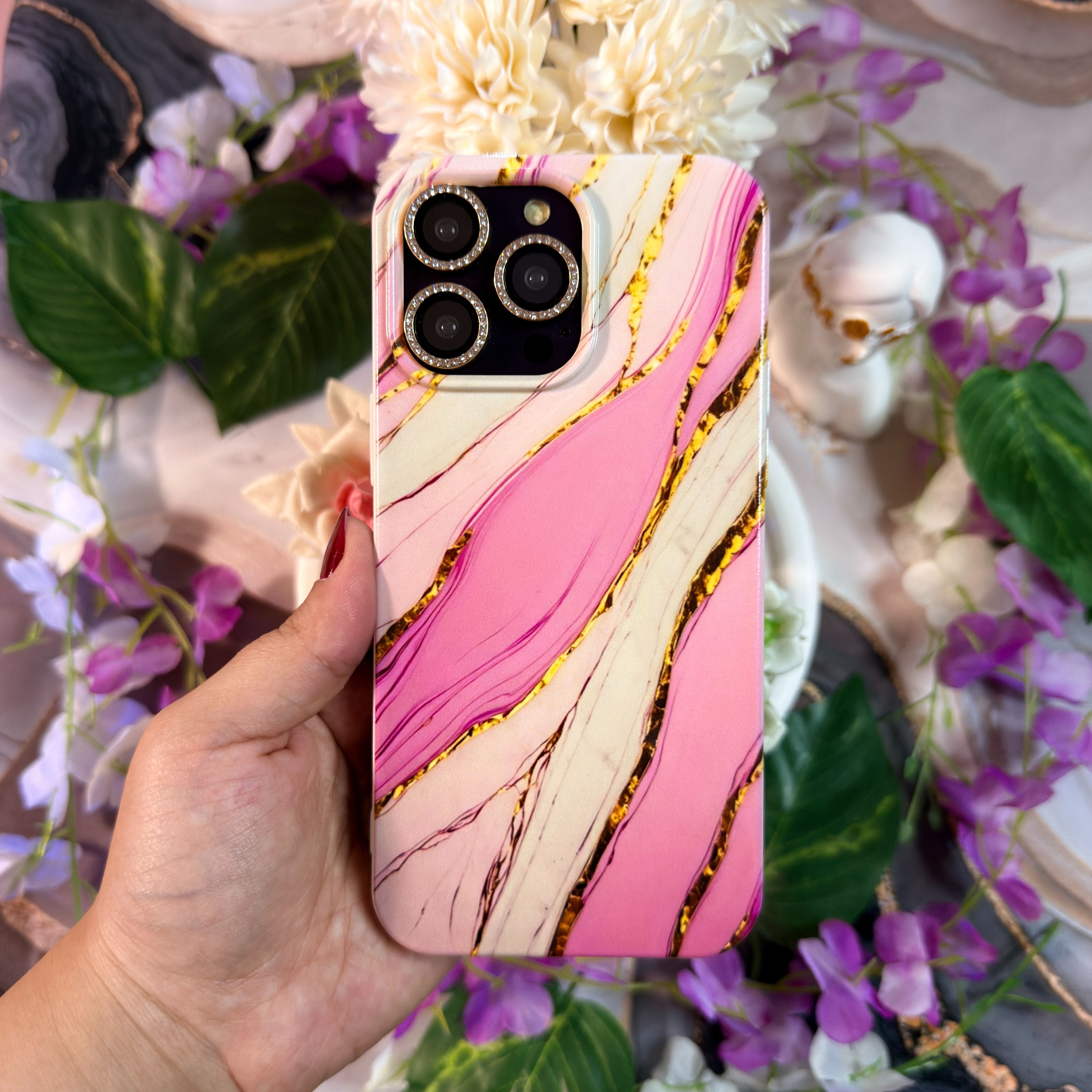 Gold ve Pembe Dalgalar Premium Telefon Kılıfı