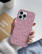 Pembe Kalp Leopar Desenli Premium Telefon Kılıfı