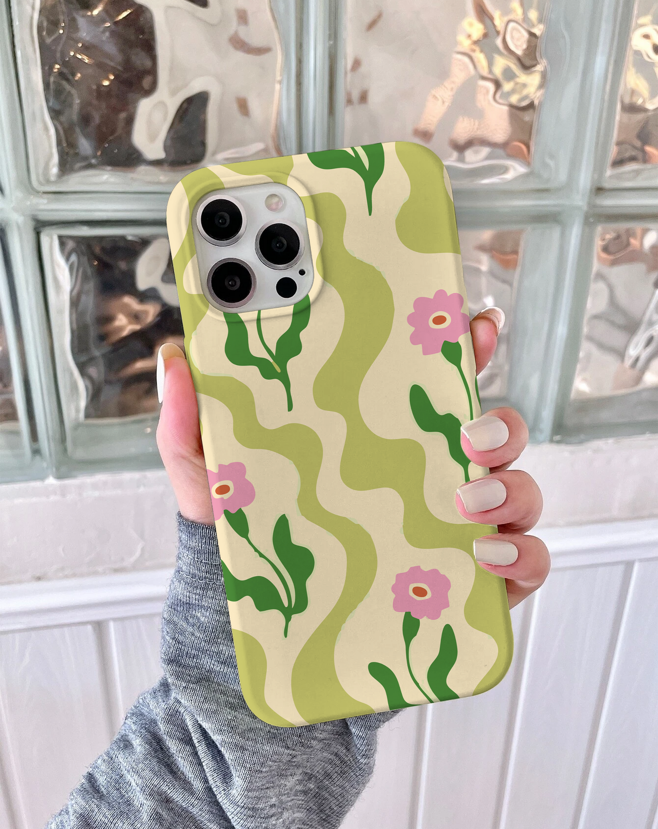 Yeşil Dalgalı Çiçekli Telefon Kılıfı