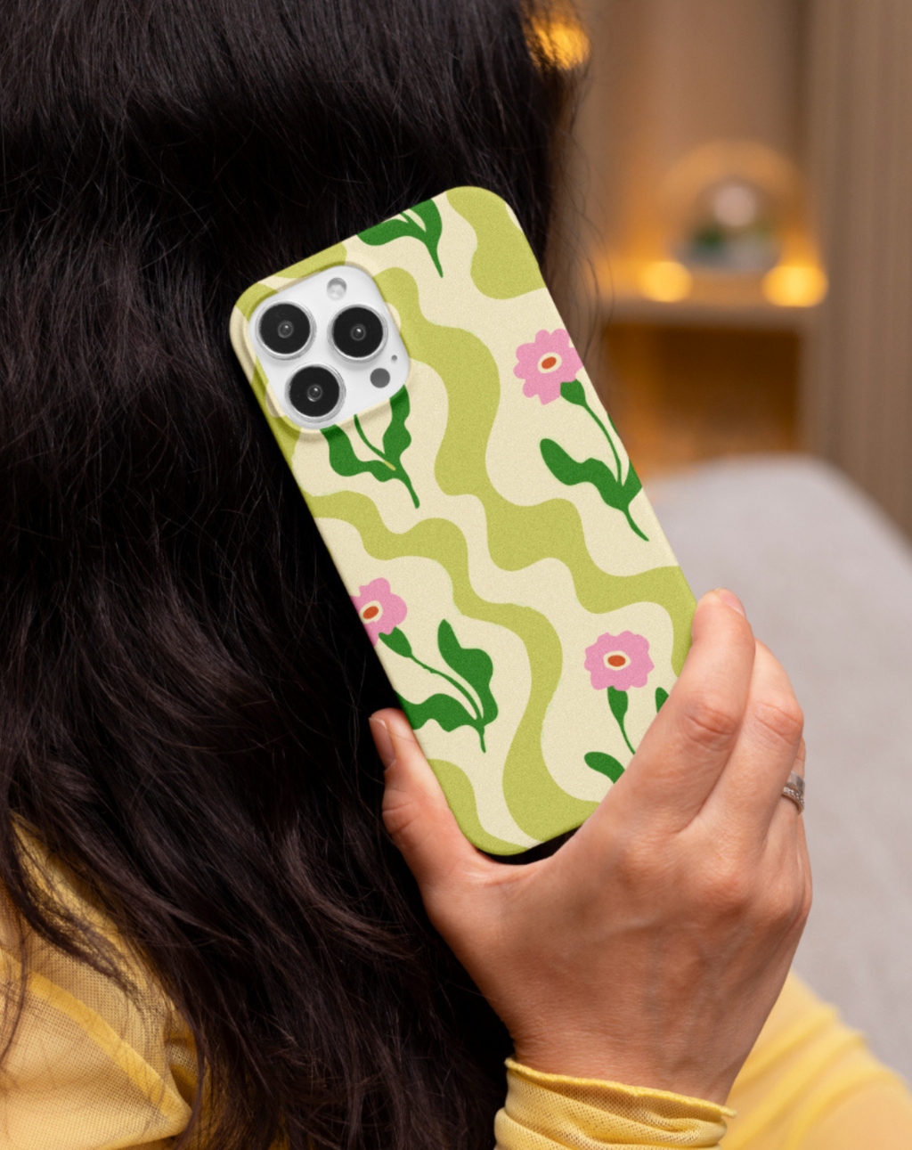 Yeşil Dalgalı Çiçekli Telefon Kılıfı