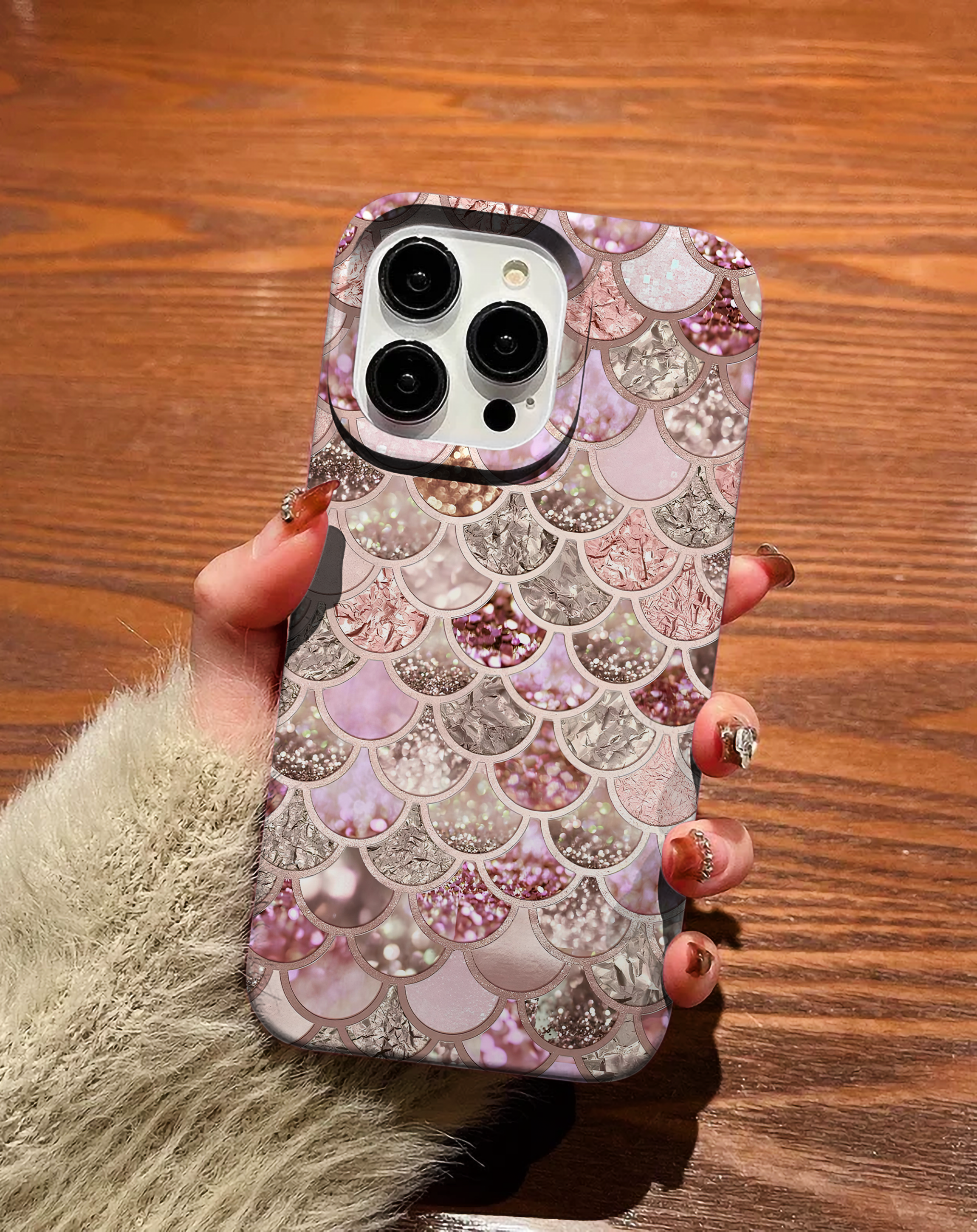 Pembe Simli Deniz Kızı Pullu Desen Telefon Kılıfı