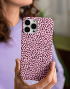 Pembe Kalp Leopar Desenli Premium Telefon Kılıfı