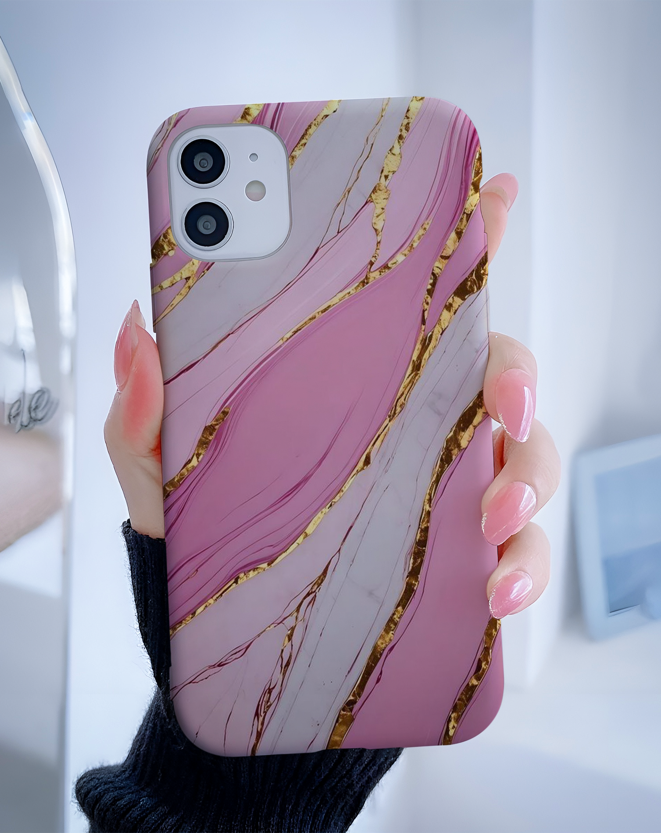 Gold ve Pembe Dalgalar Premium Telefon Kılıfı