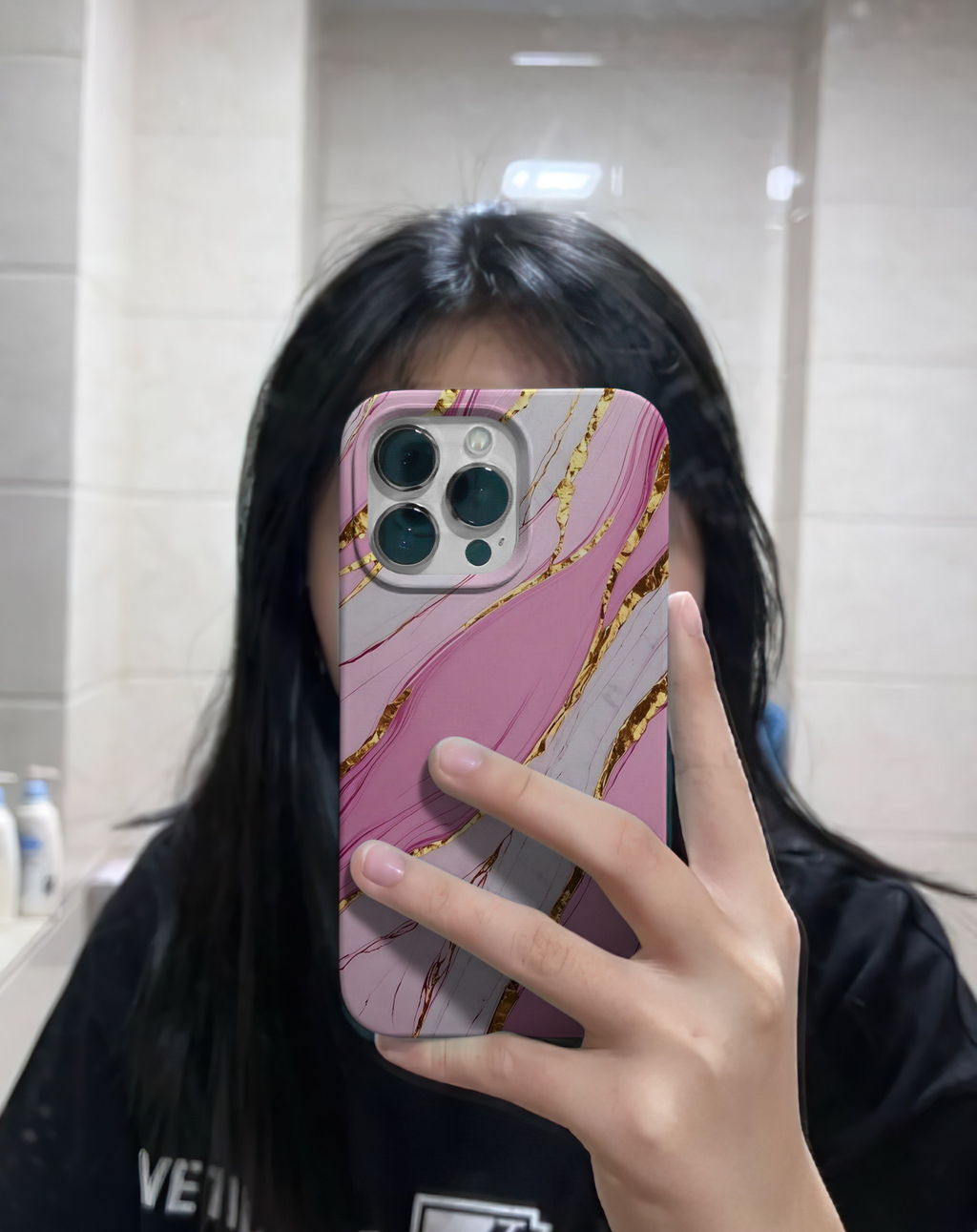 Gold ve Pembe Dalgalar Premium Telefon Kılıfı