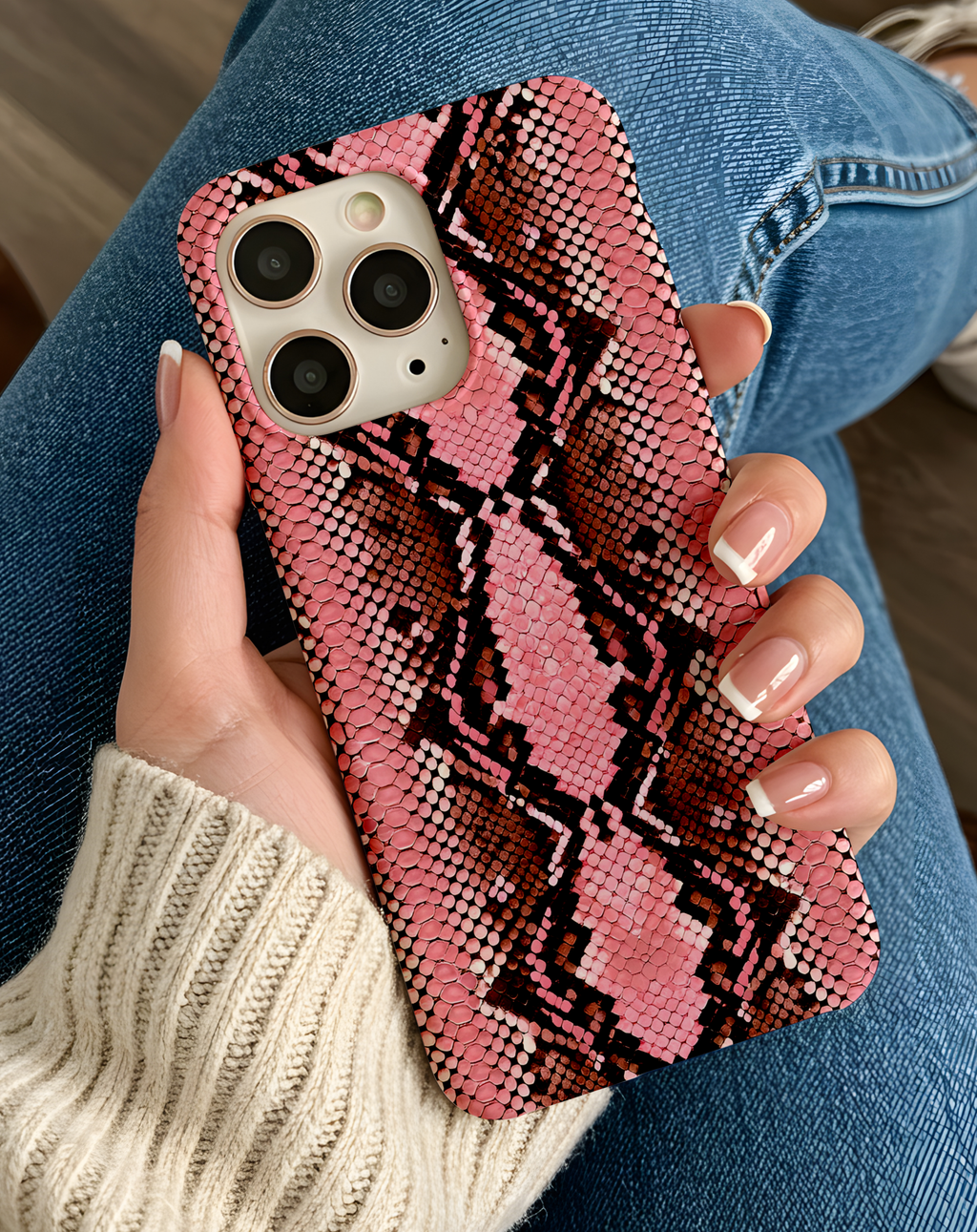 Pembe Yılan Derisi Premium Telefon Kılıfı