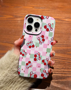 Damalı Çoklu Kiraz Desenli Premium Telefon Kılıfı