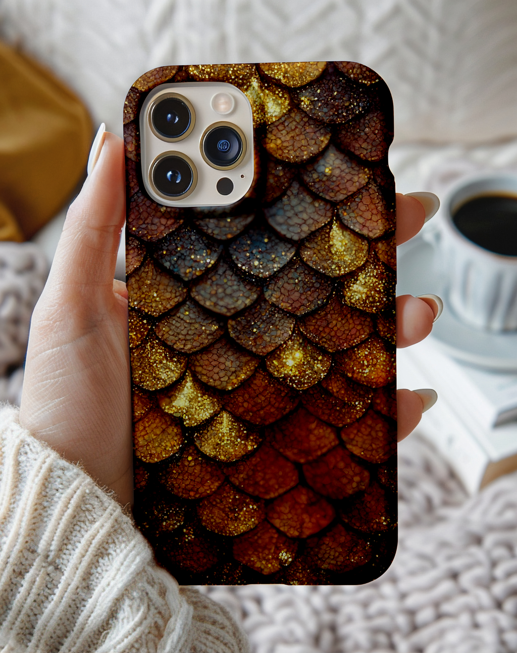 Bronz Pul Efektli Premium Telefon Kılıfı