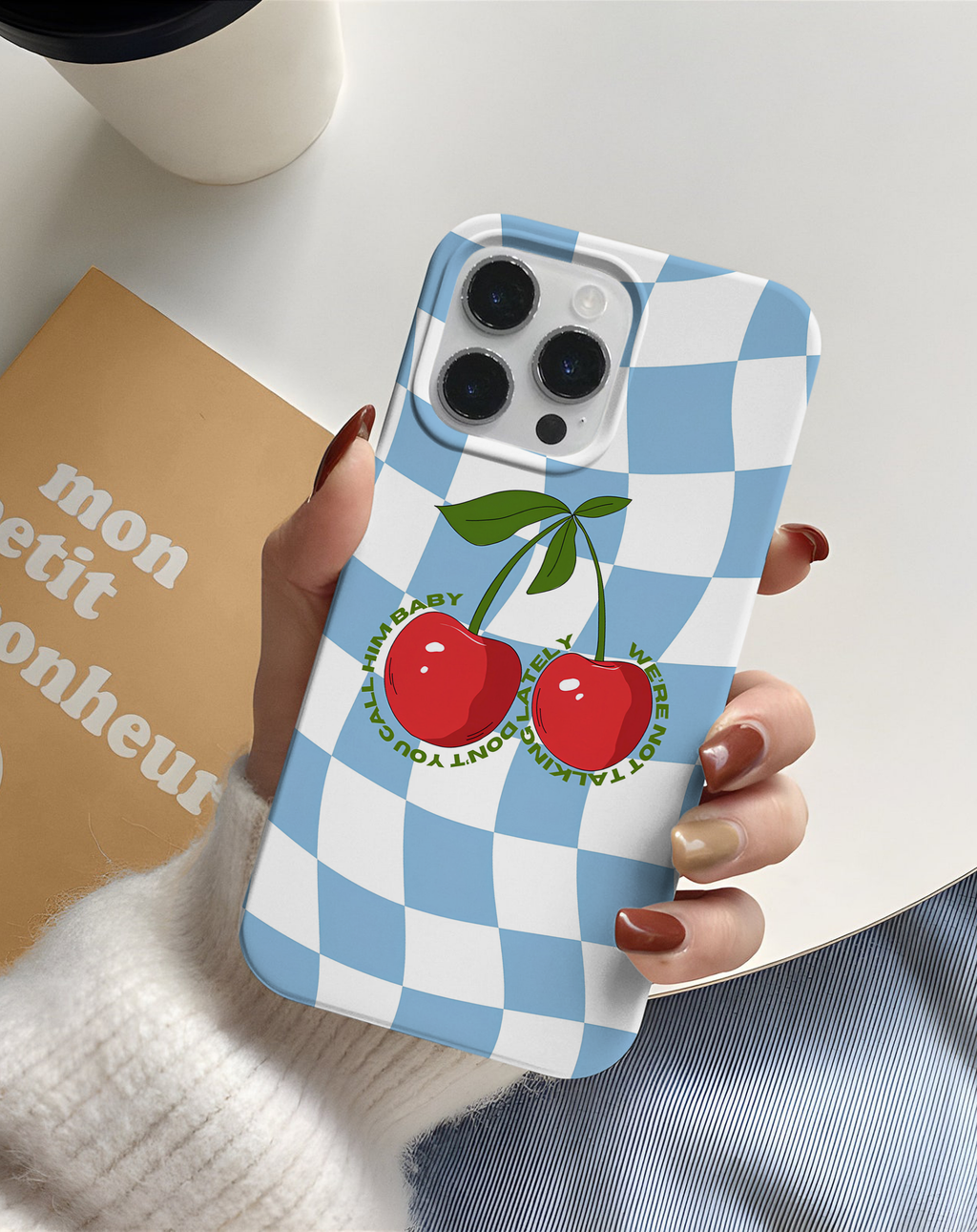 Damalı Kiraz Desenli Premium Telefon Kılıfı