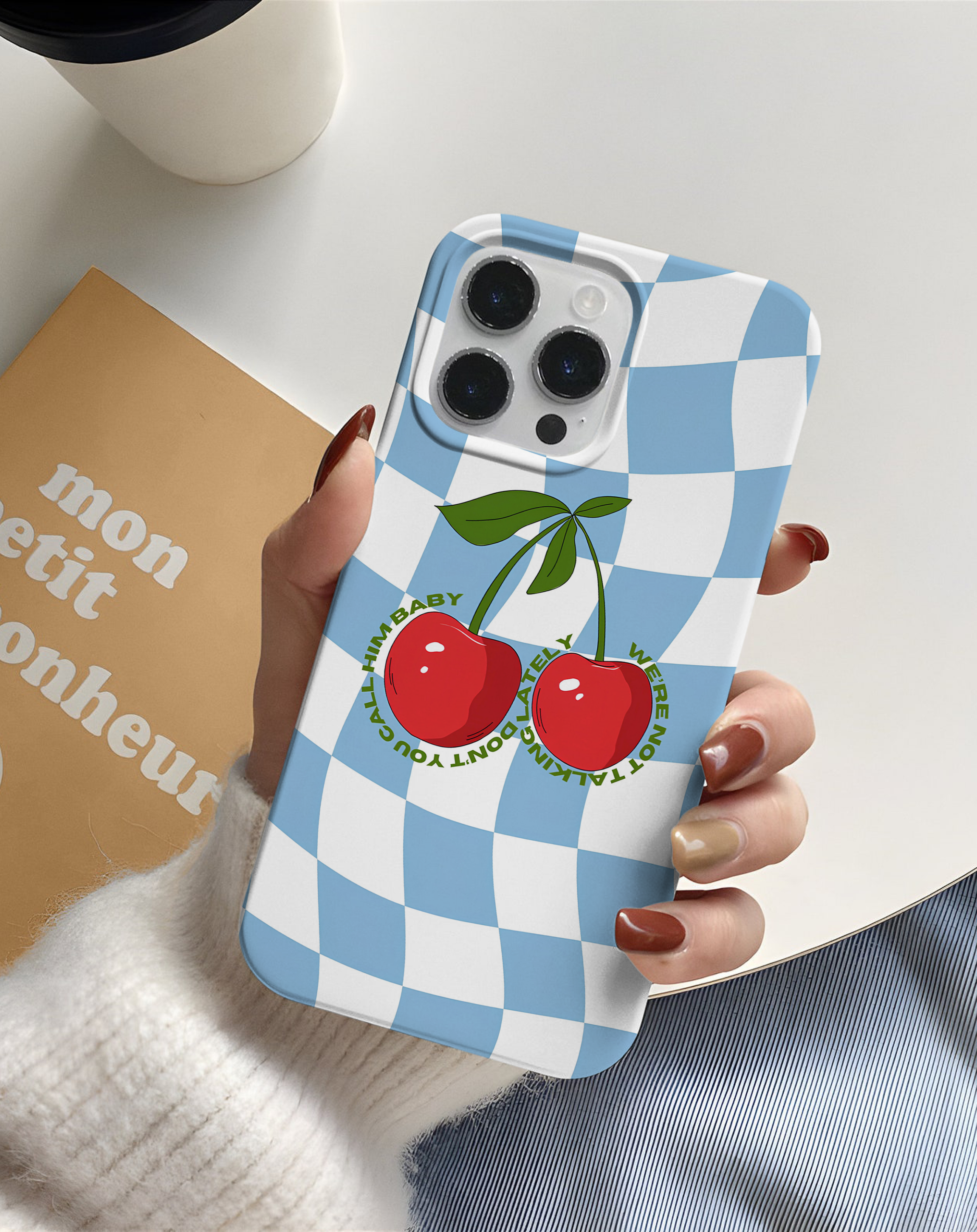 Damalı Kiraz Desenli Premium Telefon Kılıfı