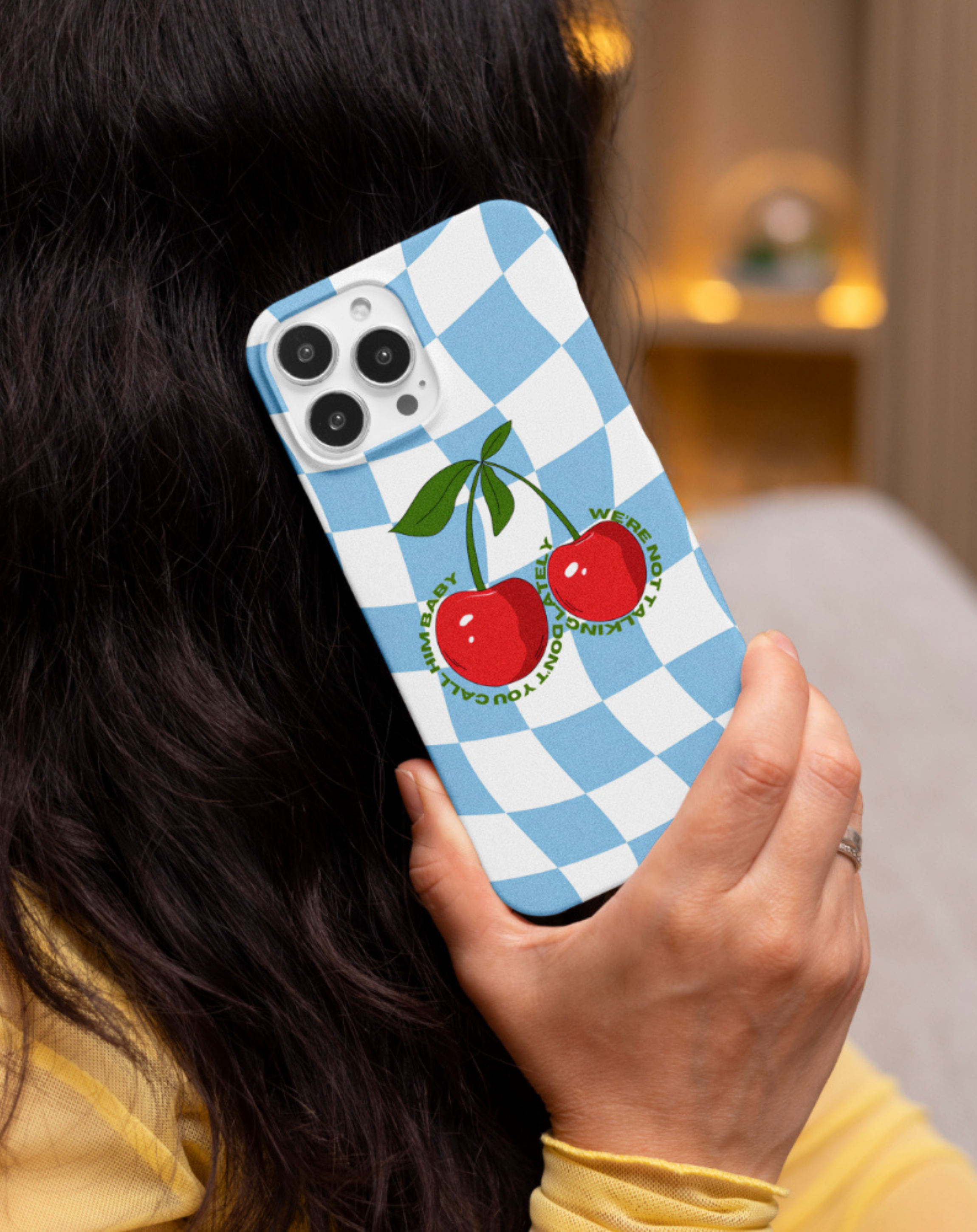 Damalı Kiraz Desenli Premium Telefon Kılıfı