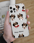 Leopar Fiyonklu Minnie Mouse Şeffaf Premium Telefon Kılıfı