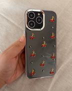 Glitter 3D Kiraz Şeffaf (Sararmaz) Premium Telefon Kılıfı