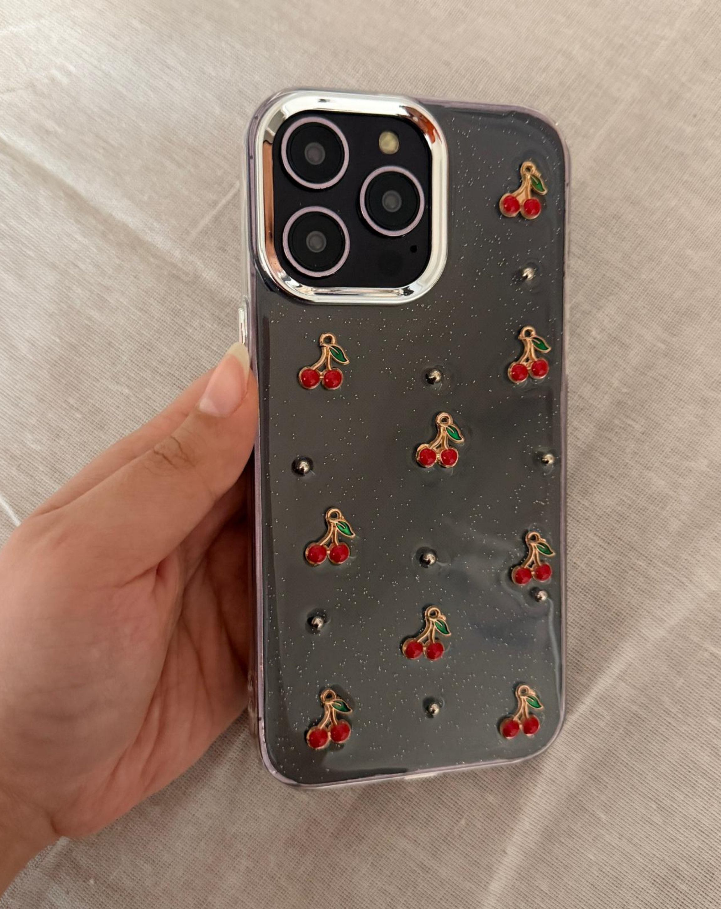 Glitter 3D Kiraz Şeffaf (Sararmaz) Premium Telefon Kılıfı