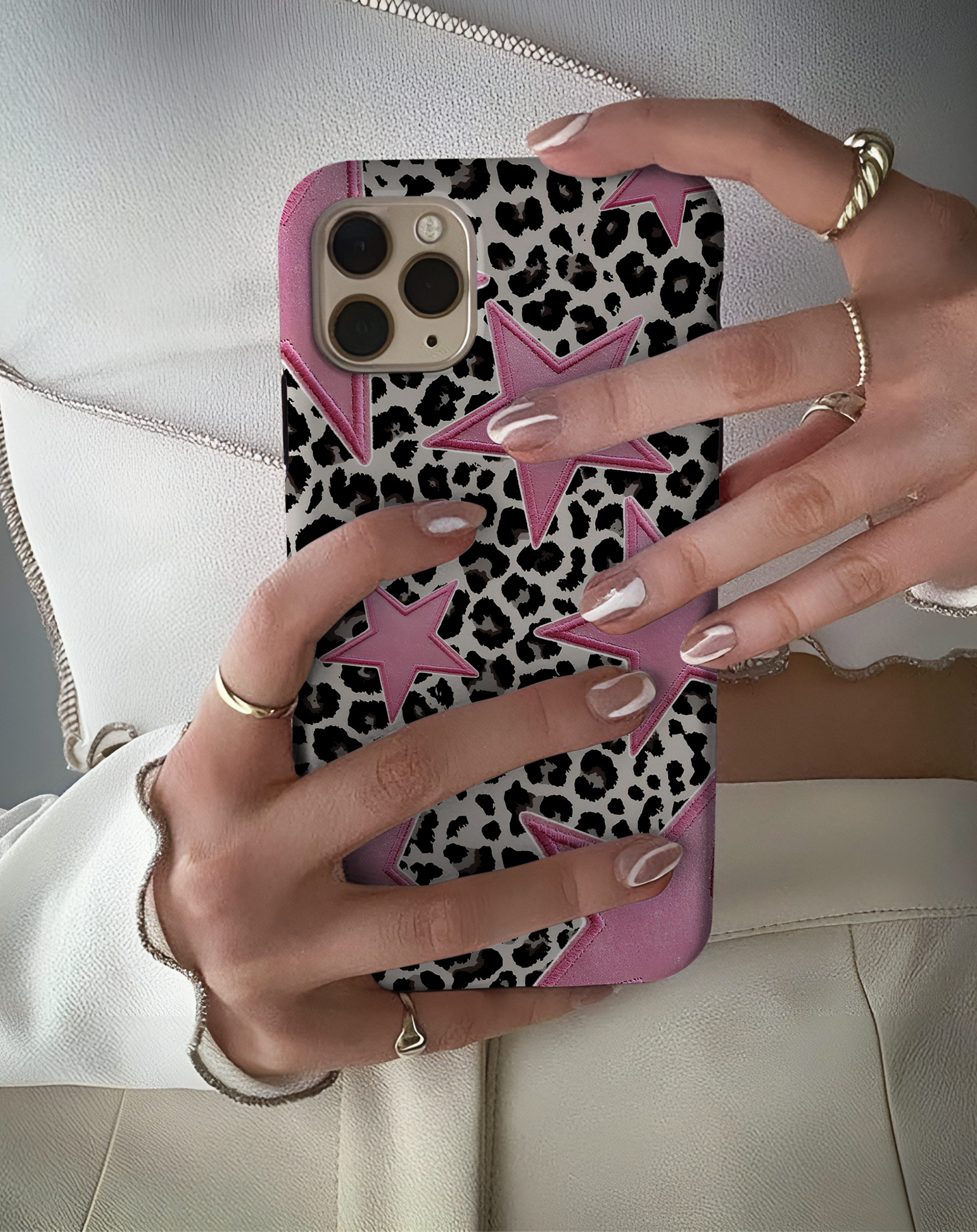 Pink Stars Leopard Premium Telefon Kılıfı