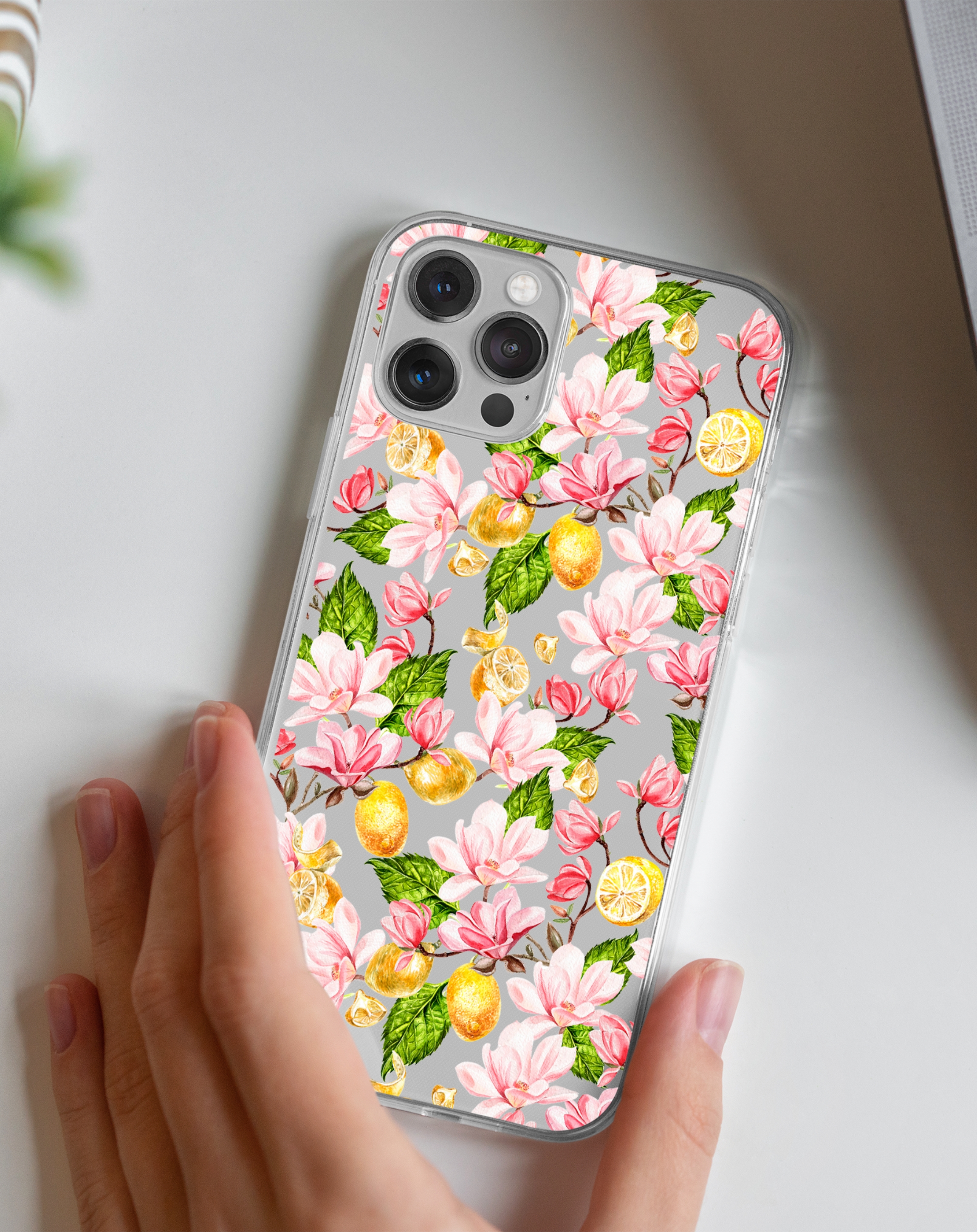 Limon ve Çiçek Premium Şeffaf Telefon Kılıfı