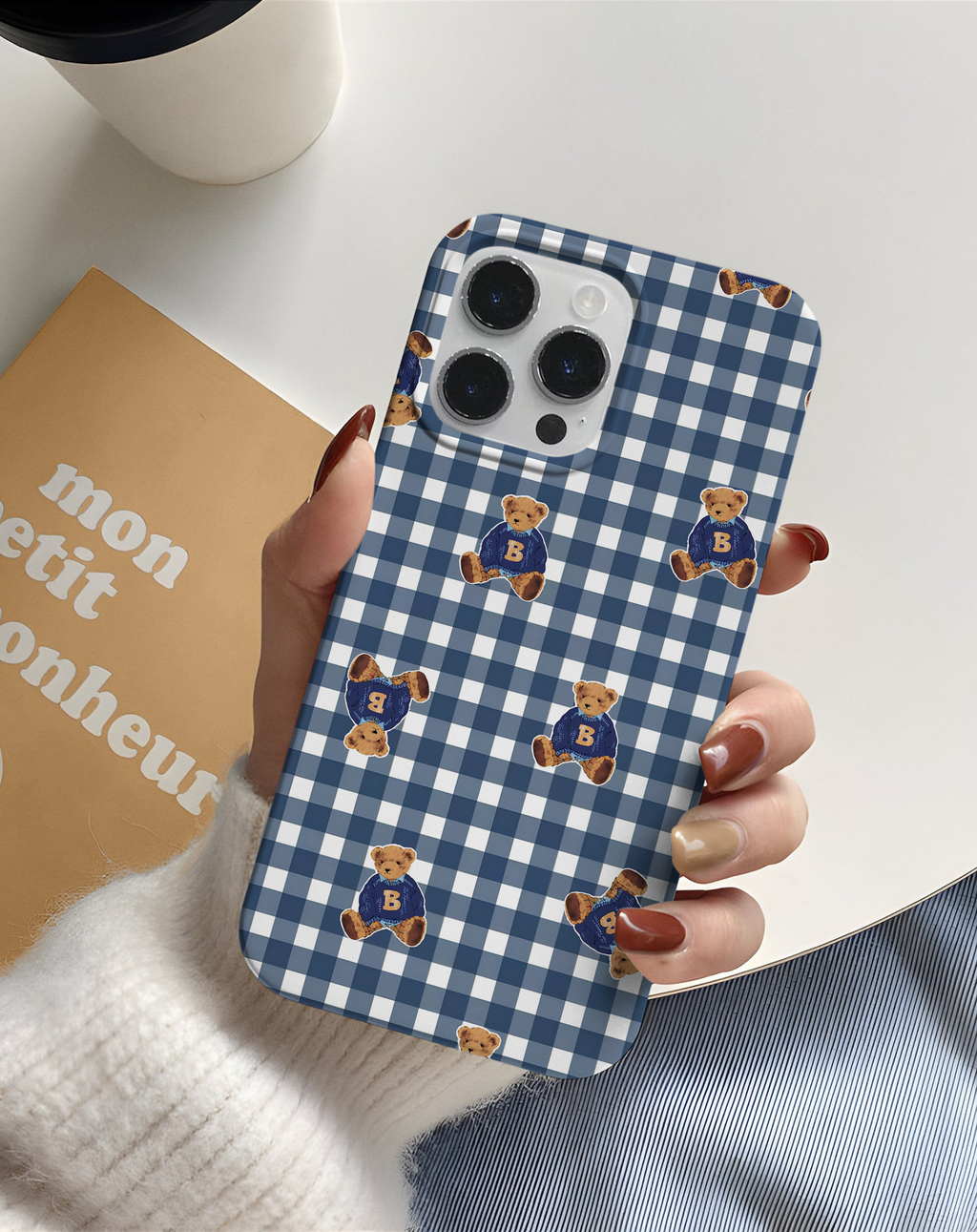 Blue Gingham Teddy Bear Premium Telefon Kılıfı