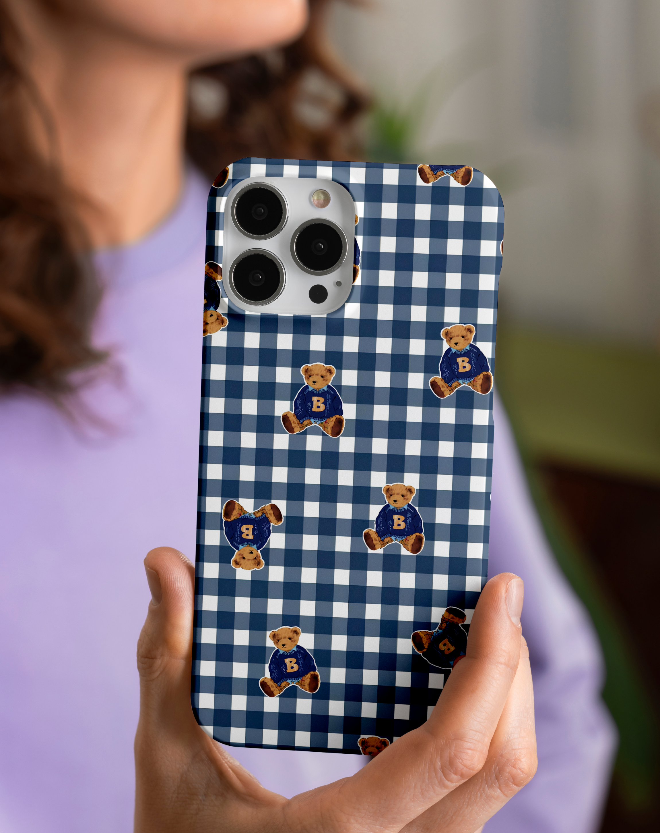 Blue Gingham Teddy Bear Premium Telefon Kılıfı