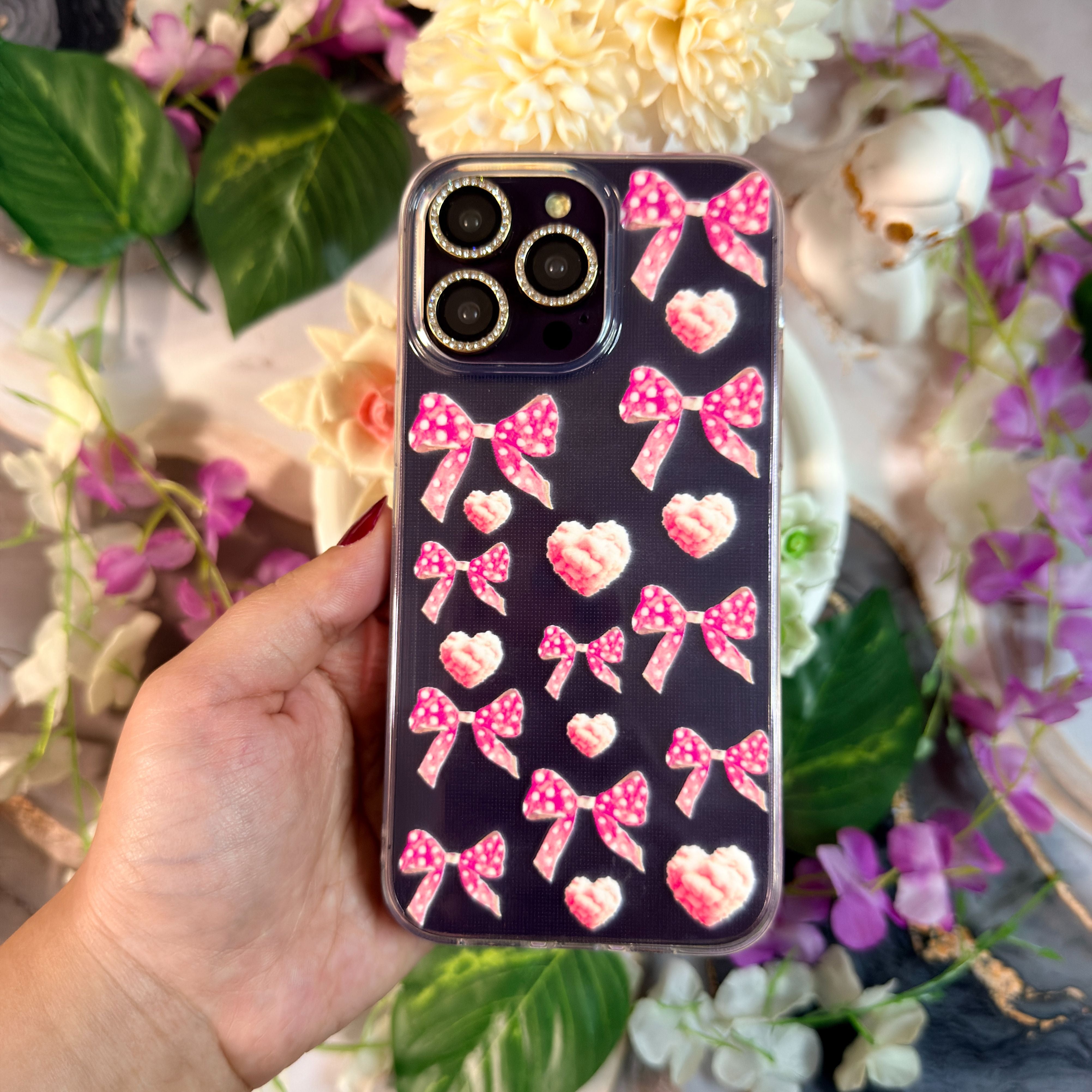 Kurdele ve Kalp Premium Şeffaf Telefon Kılıfı