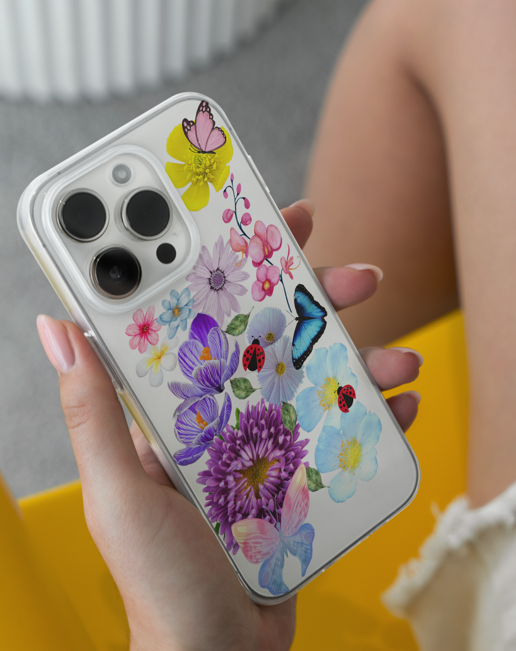 Flower Garden & Butterfly Premium Şeffaf Telefon Kılıfı