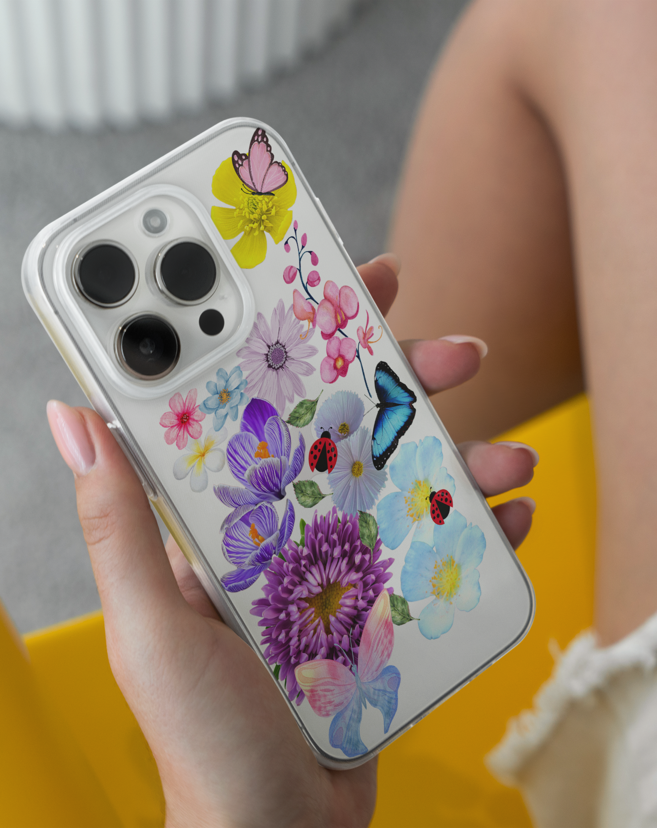 Flower Garden & Butterfly Premium Şeffaf Telefon Kılıfı