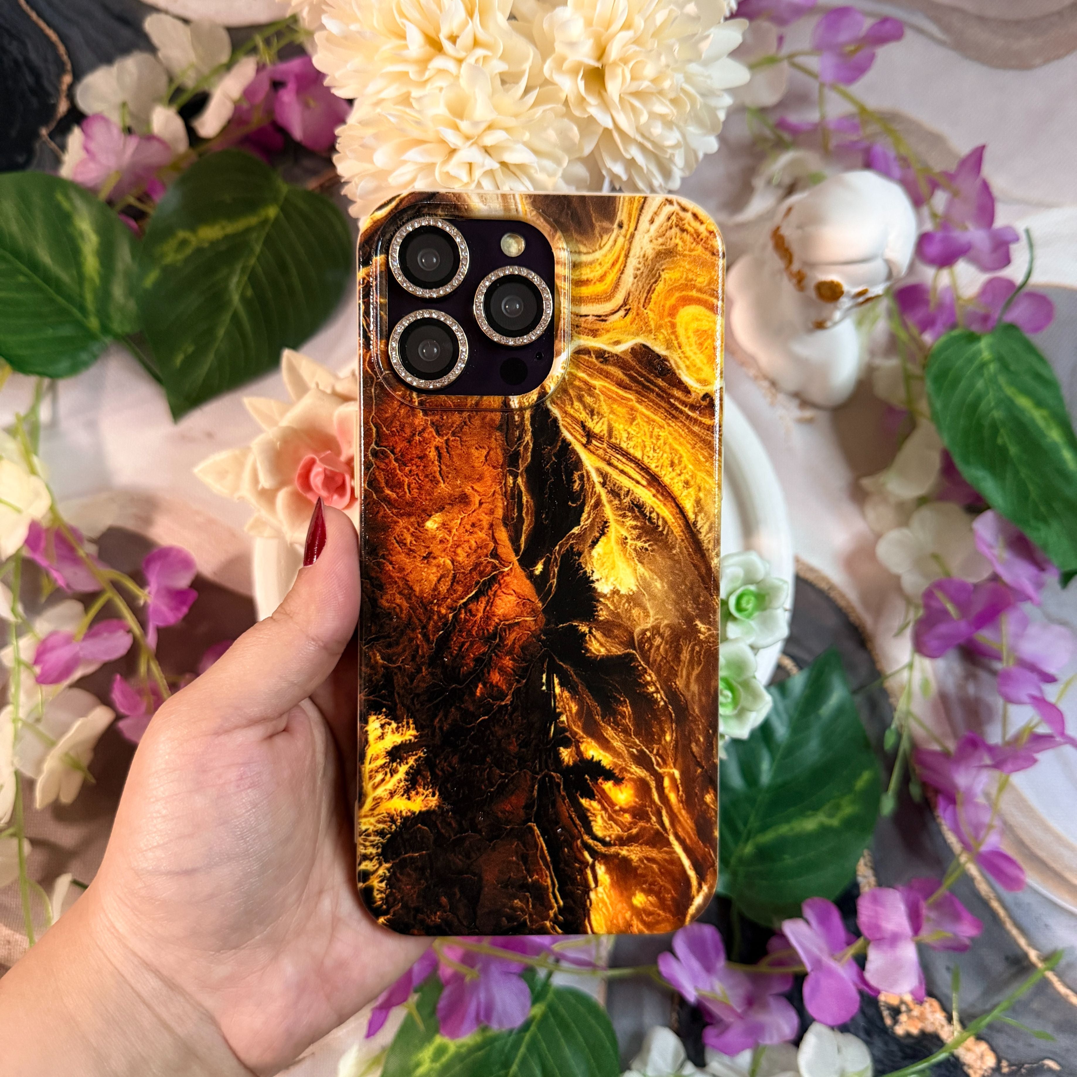 Gold Kahve Damar Premium Telefon Kılıfı