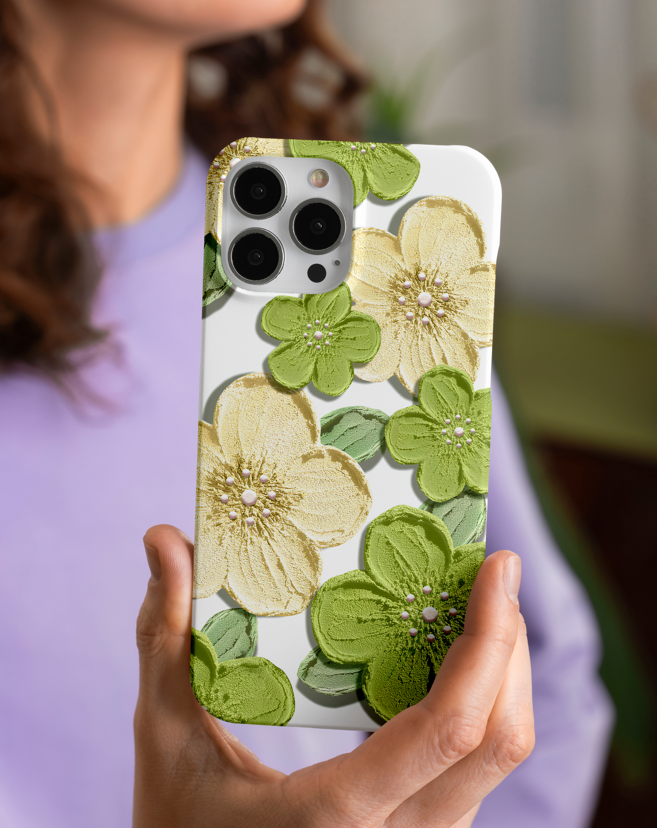 Yeşil Çiçek Desenli Premium Telefon Kılıfı