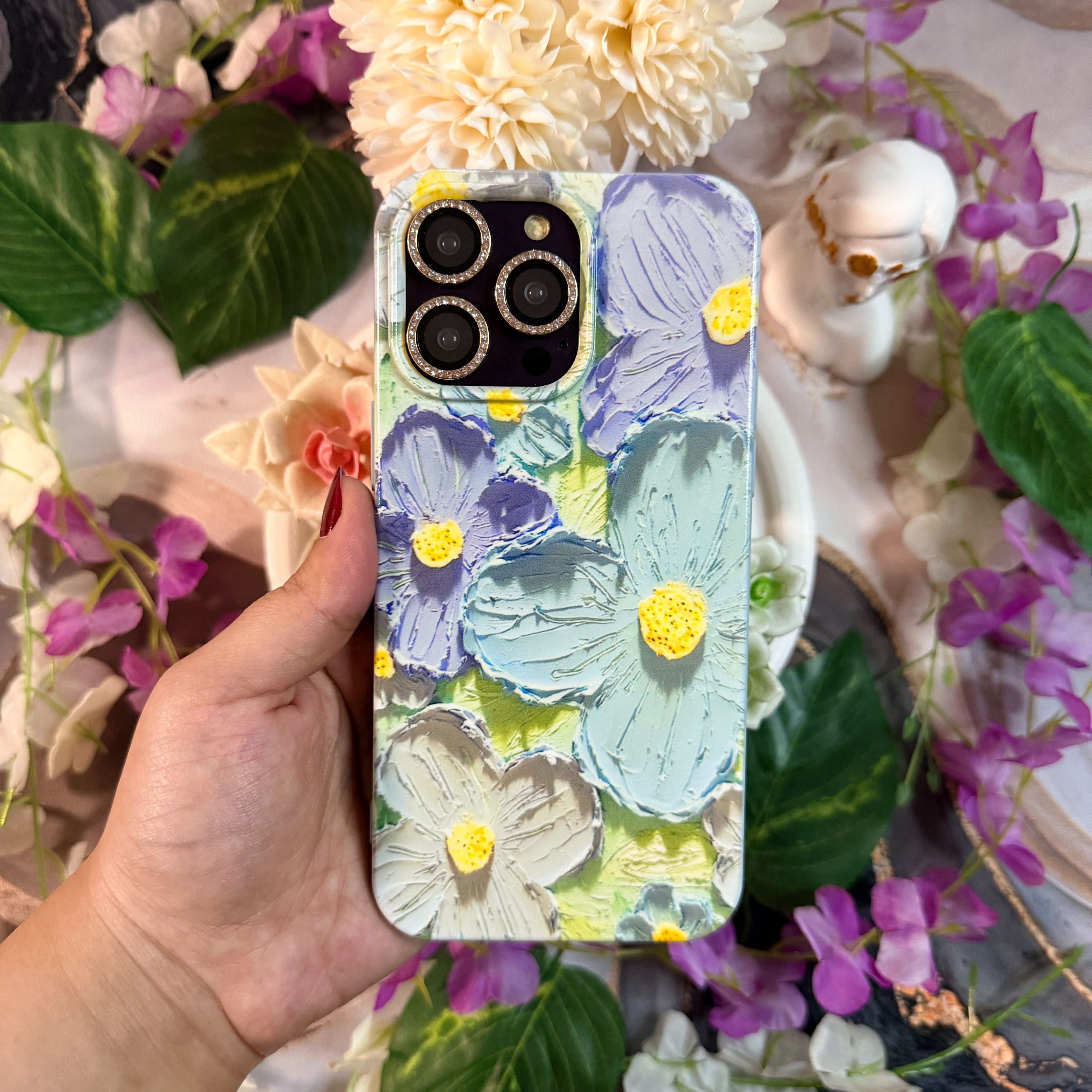 Mavi Çiçek Bahçesi Premium Telefon Kılıfı