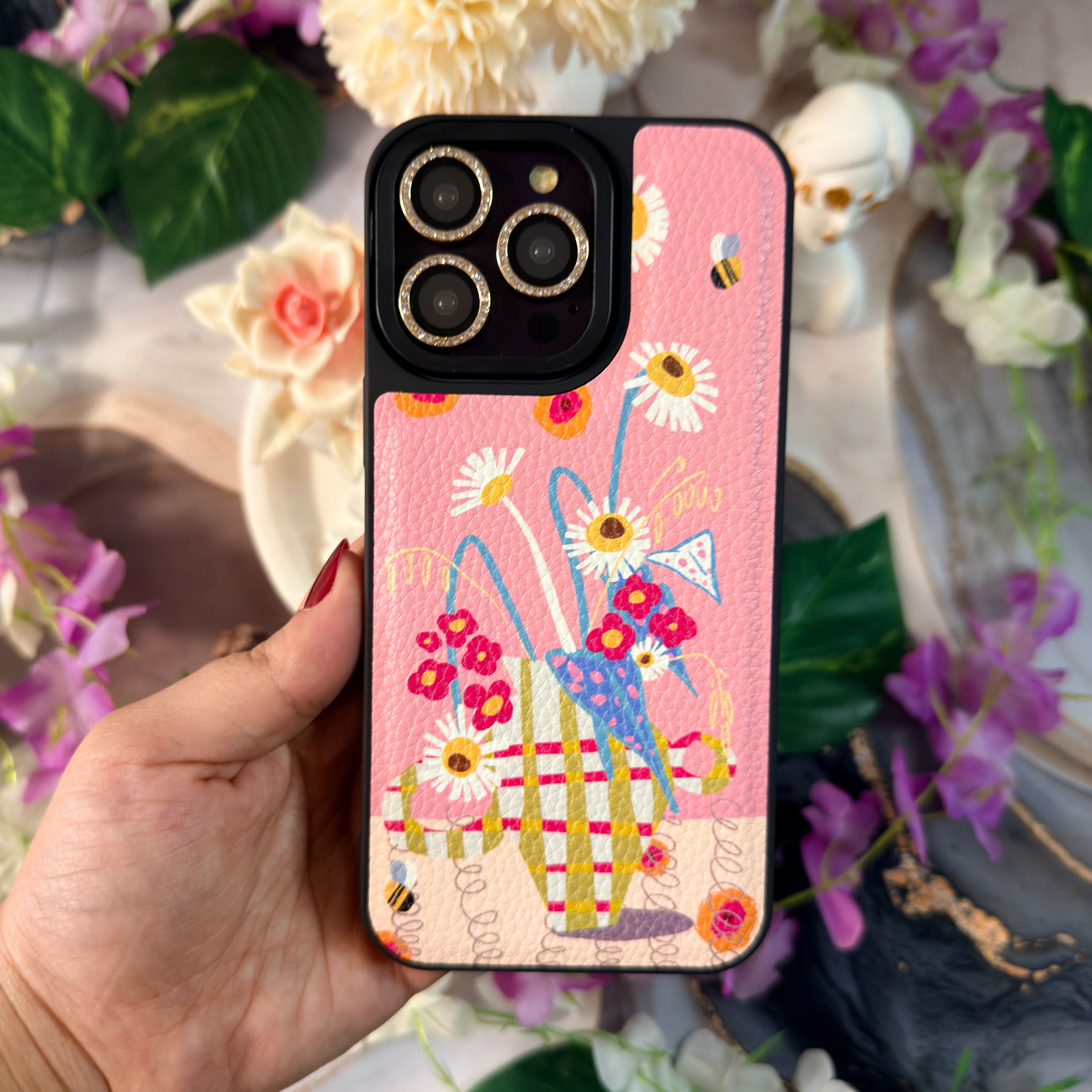 Floral Art Deri Telefon Kılıfı